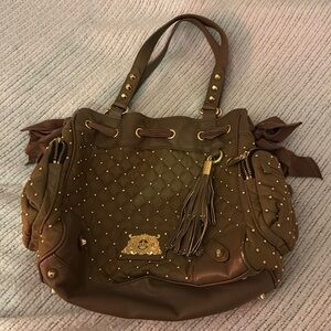 Vintage Brown Quilted Nylon Juicy Couture Daydreamer Bag with Gold Studs